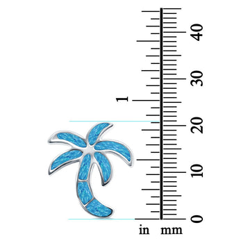 Lab Created Blue Opal Palm Tree Charm Pendant 925 Sterling Silver